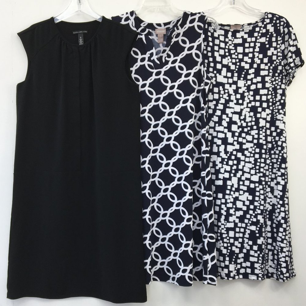 Chicos Women's Black and White Patterned Shift Dress Bundle of 3 Size 0